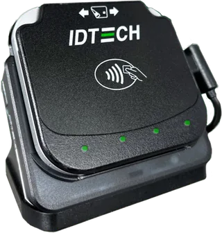 ID TECH VP3350 card reader on its charging dock