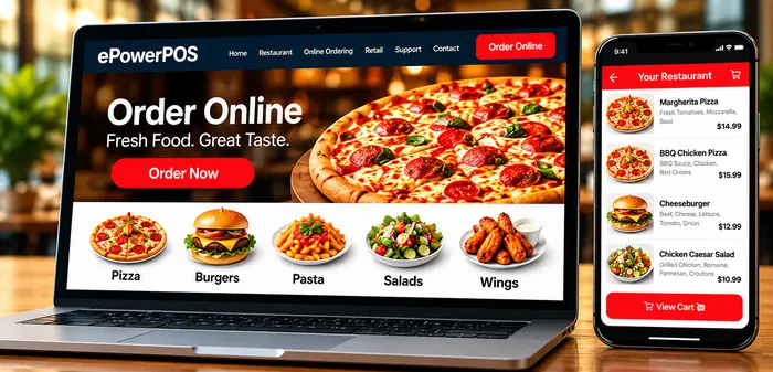 Branded restaurant online ordering website on a laptop and phone